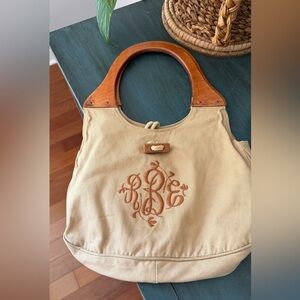Vintage Bermuda Bag with monogram(can be removed) Rare wooden shape handles.